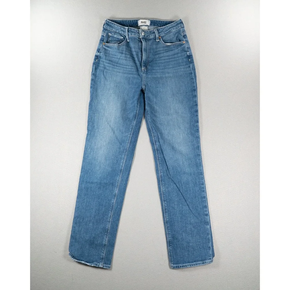 PAIGE High Rise Straight Leg Blue Denim Jeans Size 28 Medium Wash